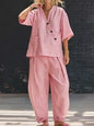 V-Neck Short Sleeve Top & High-Waist Trousers Two-Piece Set FitiqueFit