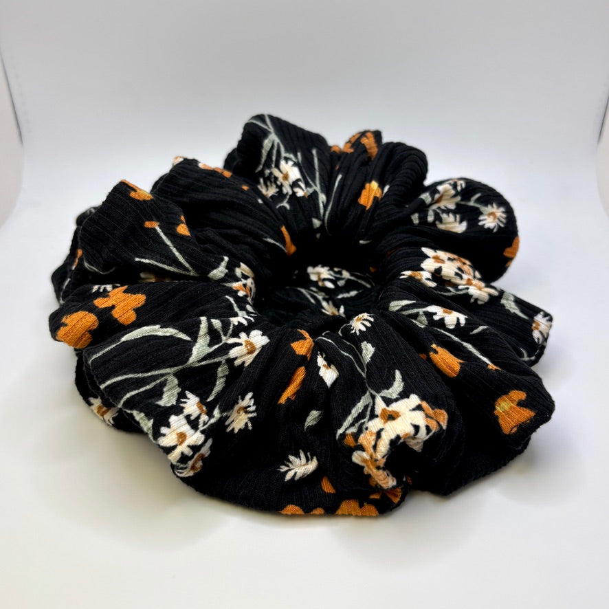 Black Floral Summer Ribbed Scrunchie Enchanted Scrunch