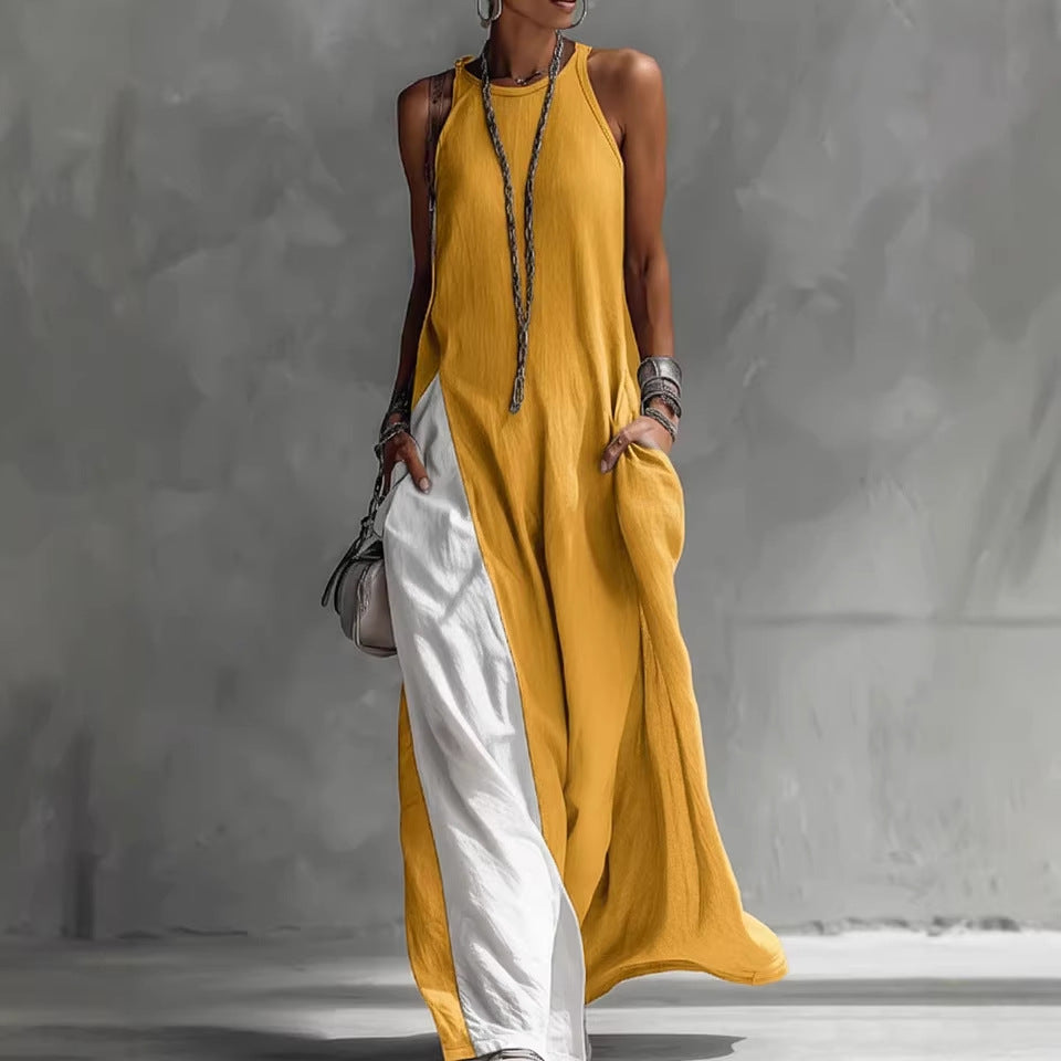 Women's Sleeveless Off-Shoulder Loose Maxi Dress with Pockets FitiqueFit