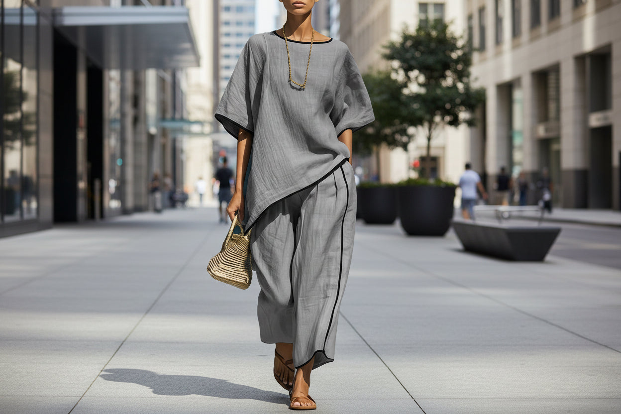 Women's Casual Resort Loose Short-Sleeve Top & Pants Set FitiqueFit