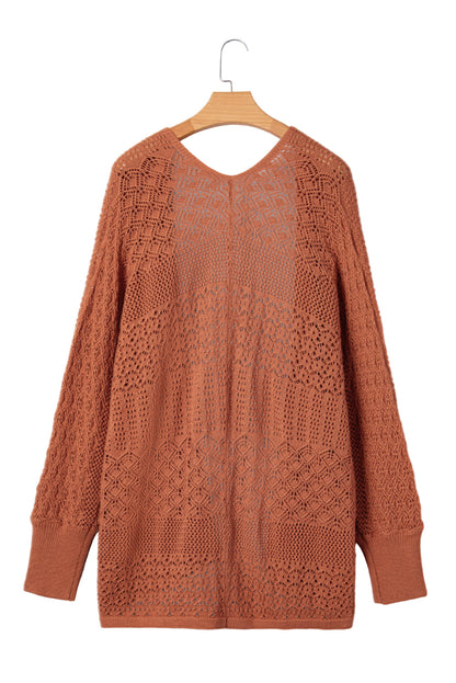 Redwood Burl Mixed Pattern Knitted Open Front Plus Cardigan Garden Naked Curves