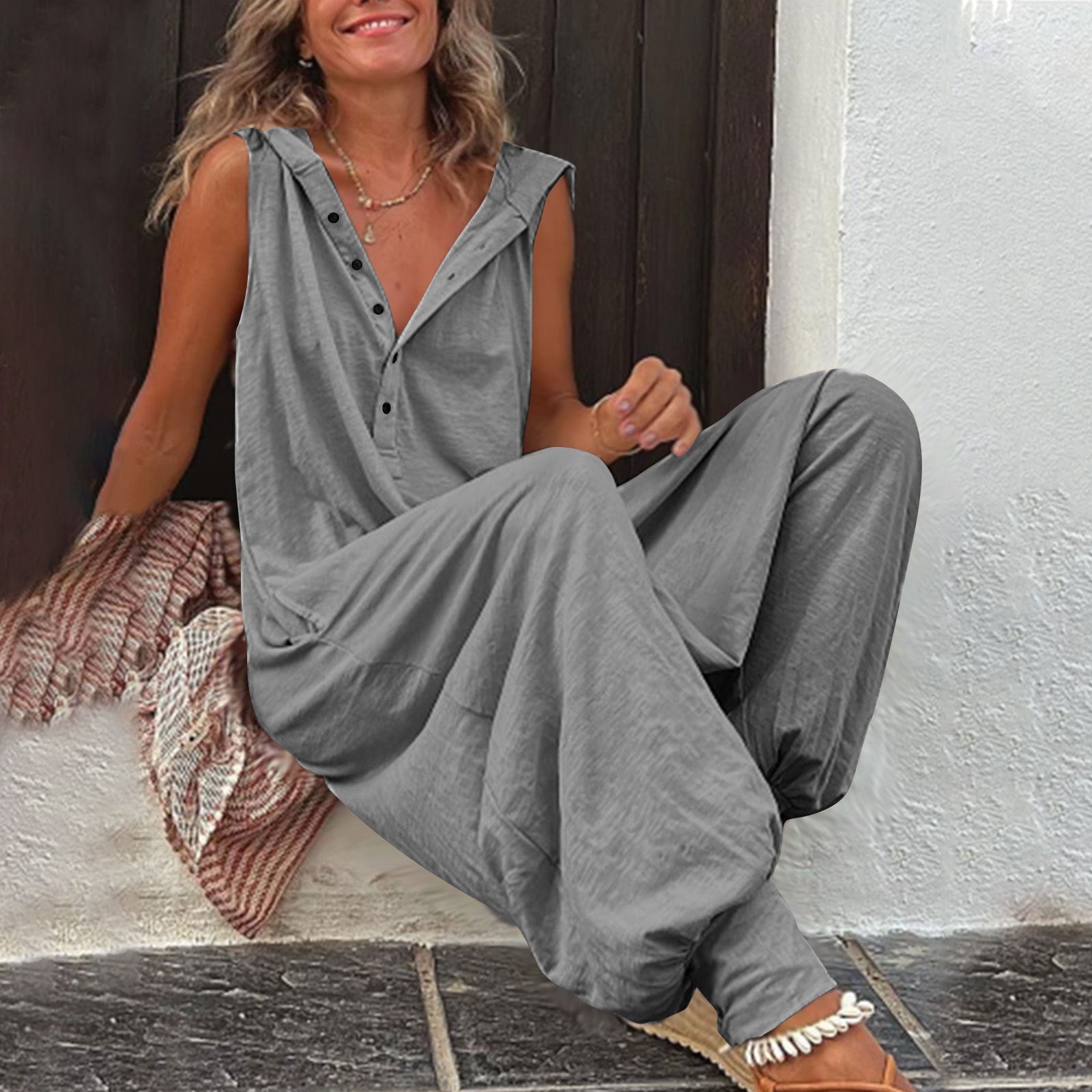 Women’s Sleeveless Hooded Relaxed Fit Jumpsuit FitiqueFit