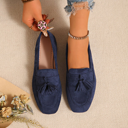Women's Square Toe Tassel Slip-On Loafers | Suede Flat Casual Shoes FitiqueFit