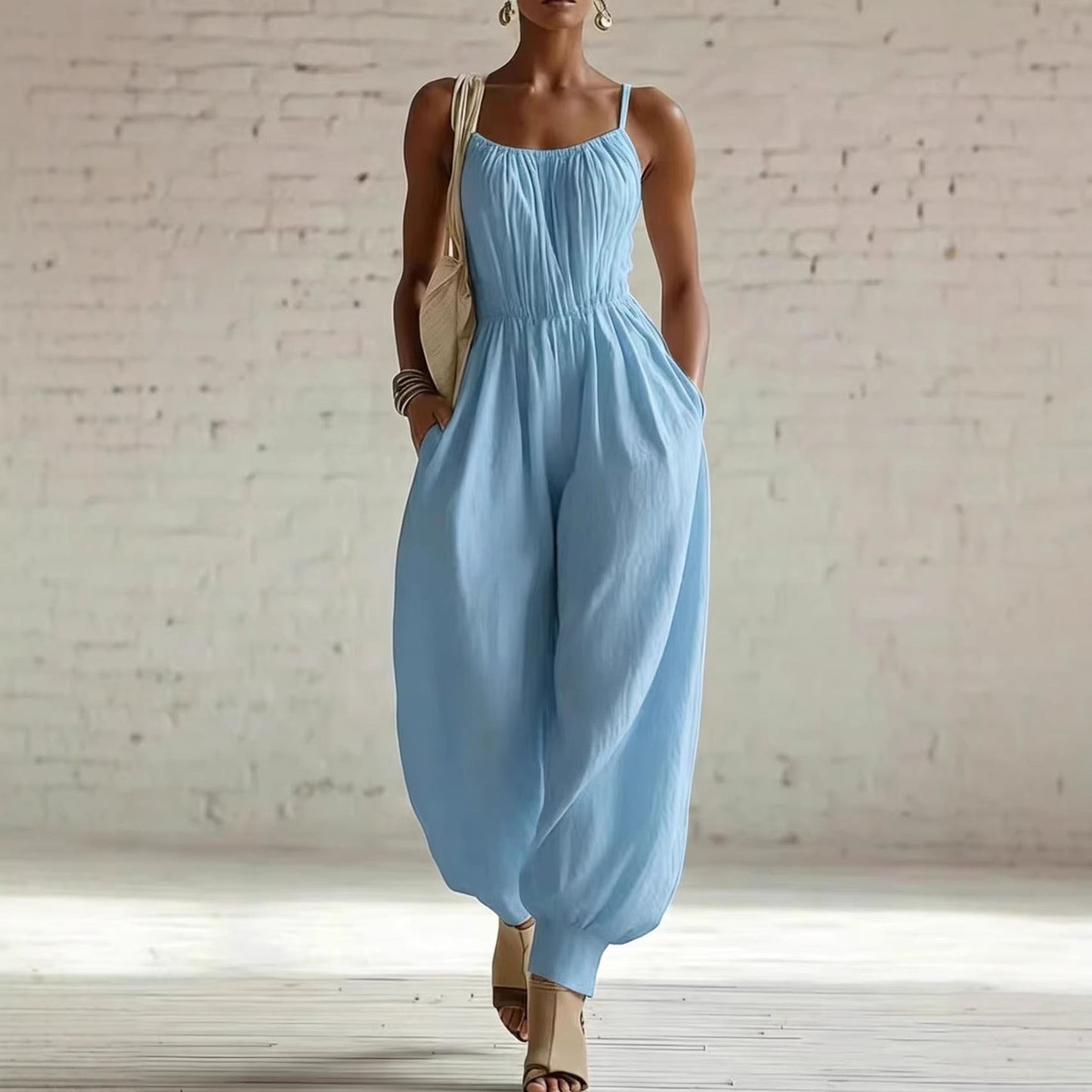 Women's Sleeveless Wide-Leg Jumpsuit – Knit, Low Waist, Flare Pants FitiqueFit