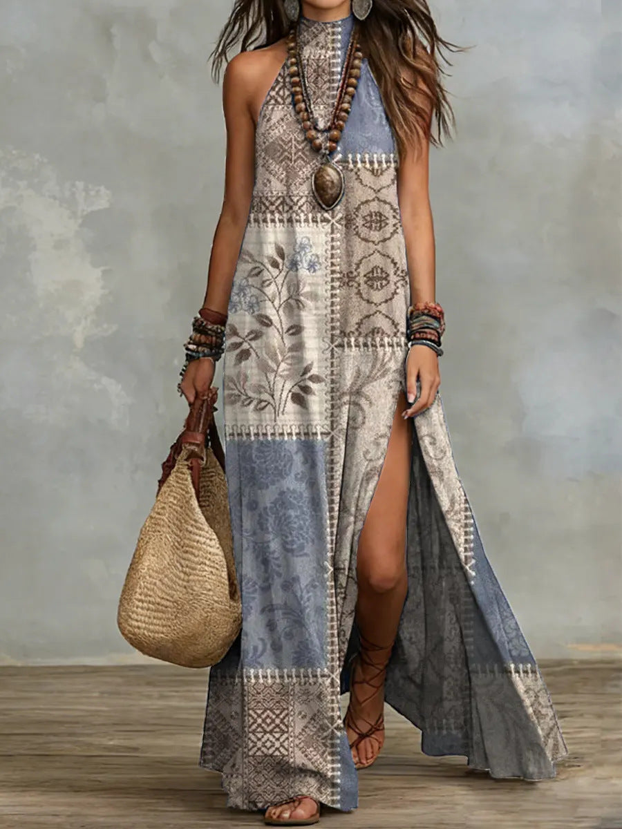 Women's Sleeveless Split Floral Print Maxi Dress FitiqueFit