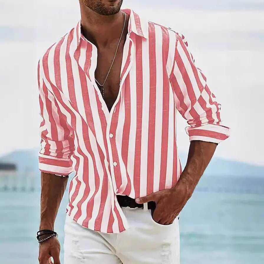 Striped Print Shirt Casual Loose Long-sleeved Shirt Men's Clothing SnagBag