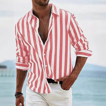 Striped Print Shirt Casual Loose Long-sleeved Shirt Men's Clothing SnagBag