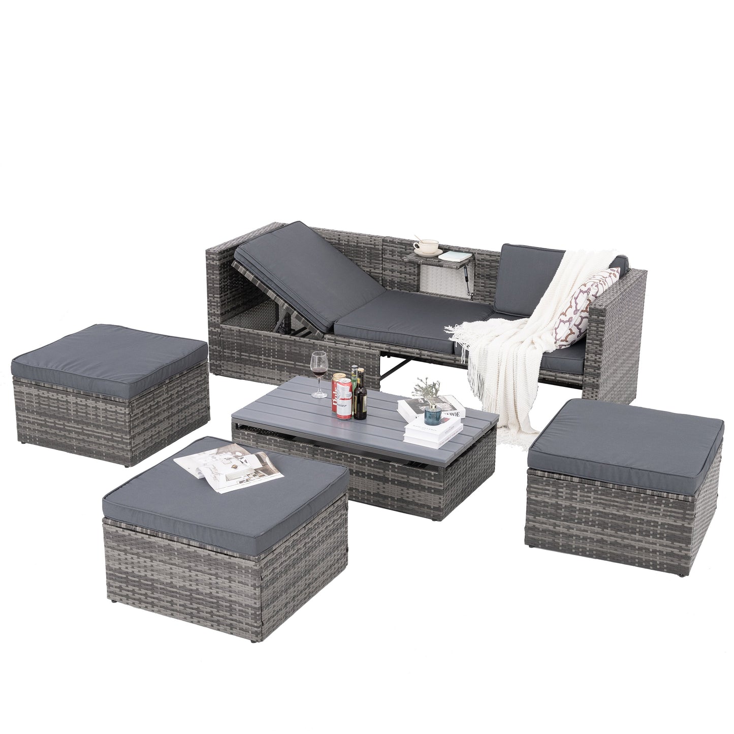 Patio Furniture, Outdoor Furniture, Seasonal PE Wicker Furniture,5 Set Wicker Furniture With Plywood Coffee Table V.I.P Digital Presence
