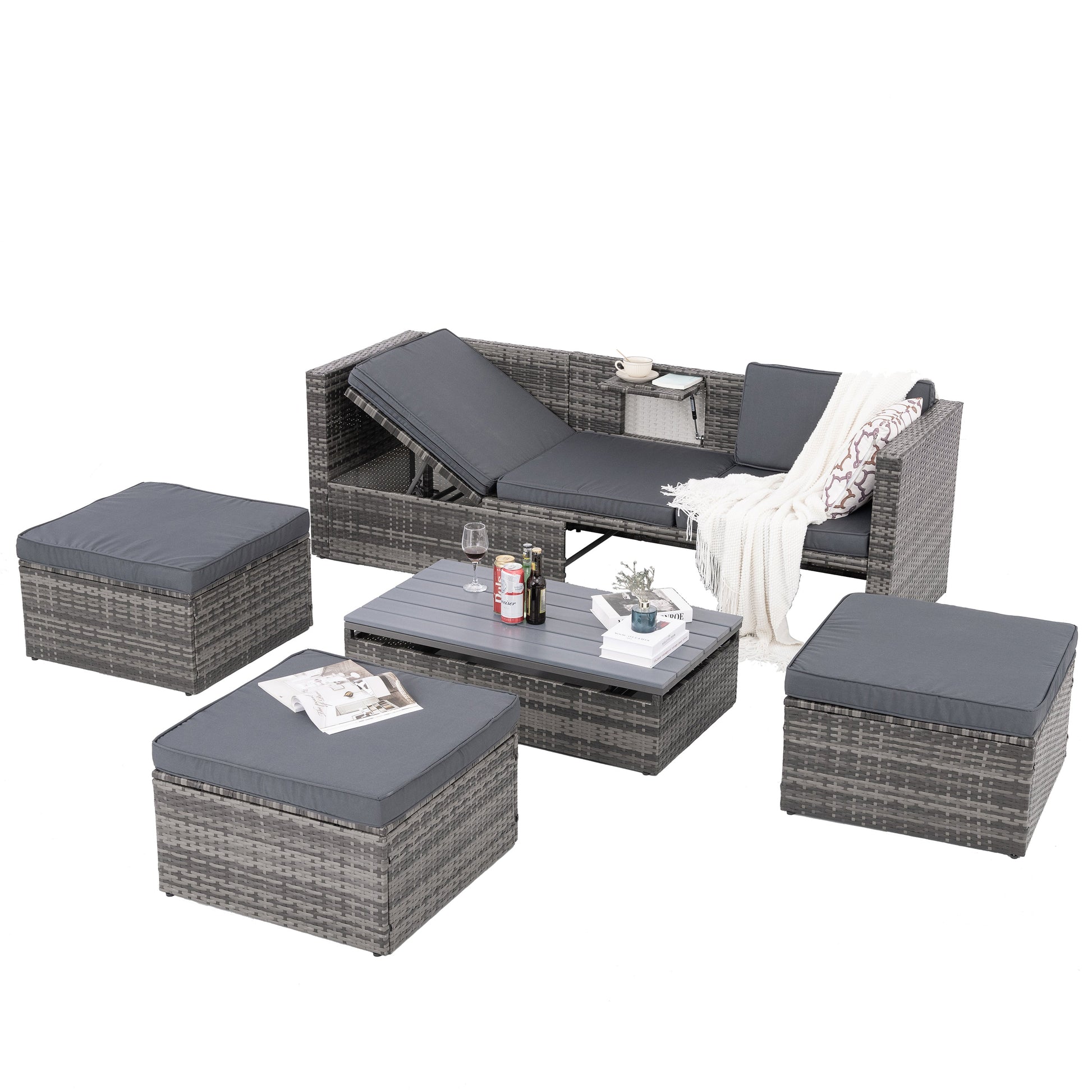 Patio Furniture, Outdoor Furniture, Seasonal PE Wicker Furniture,5 Set Wicker Furniture With Plywood Coffee Table V.I.P Digital Presence