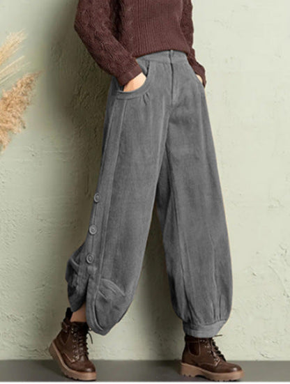 Corduroy Wide-Leg Pants with Lace-Up Detail | Street Style FitiqueFit