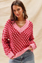 SO ME Color Block Textured Christmas Sweater V Neck Top FitiqueFit