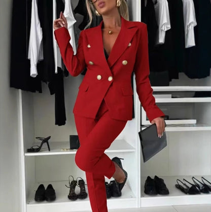 Double-Breasted Lapel Blazer & Zip-Up Trousers Suit FitiqueFit
