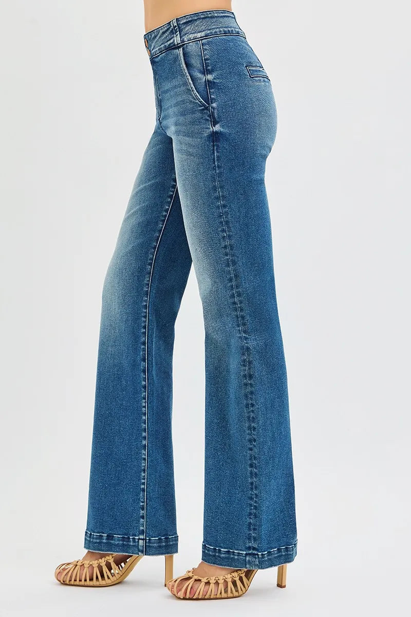 RISEN Full Size Tummy Control High Rise Bootcut Jeans with Double Button Waistband Plus Size West2East Surf