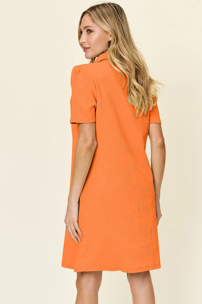 Double Take Full Size Texture Collared Neck Short Sleeve Dress West2East Surf