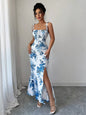 Printed Tie Strap Slit Maxi Dress New Era Fashion LLc