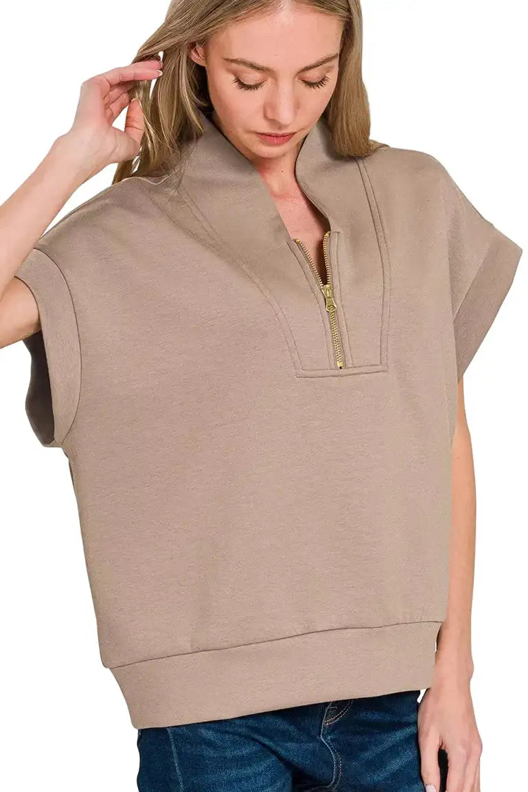 Zenana Scuba High Neck Half Zip Top West2East Surf