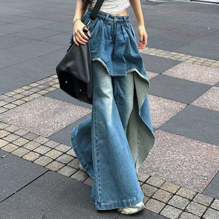 Autumn Winter False-two-piece Slim Flare Pants See size chart under “more details” The Fashion Celestial