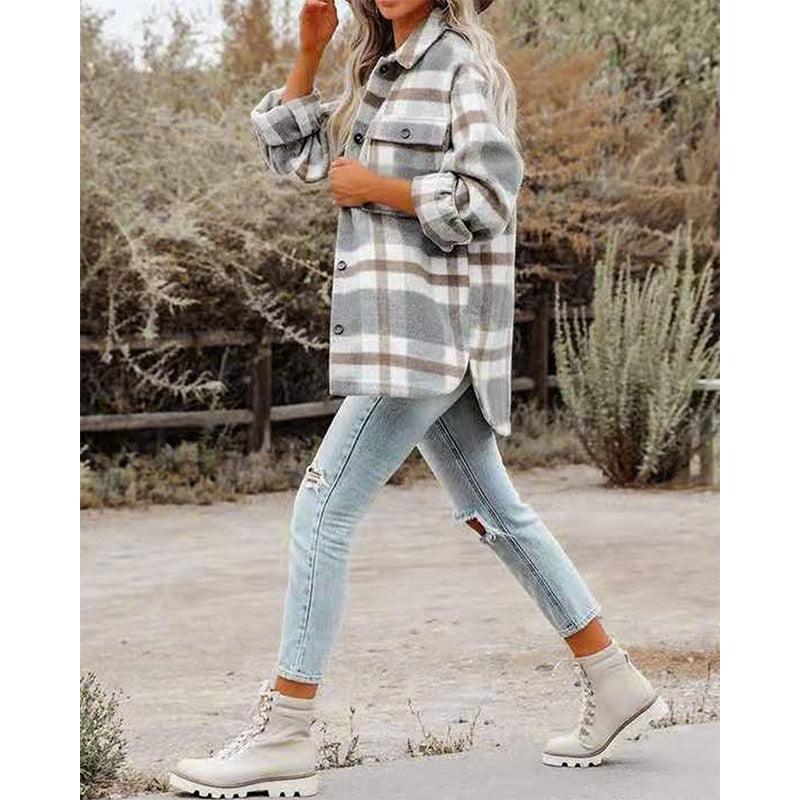 Western Charm Plaid Wool Coat - Cozy Checkered Wool Coat for Cowgirl Style Women Country in My Heart