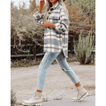 Western Charm Plaid Wool Coat - Cozy Checkered Wool Coat for Cowgirl Style Women Country in My Heart
