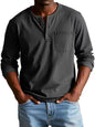 Men's V-neck Long-sleeved Pullover Top with Button Design SnagBag