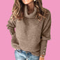 Women’s High Collar Knitted Sweatshirt – Long Sleeve Casual Pullover FitiqueFit