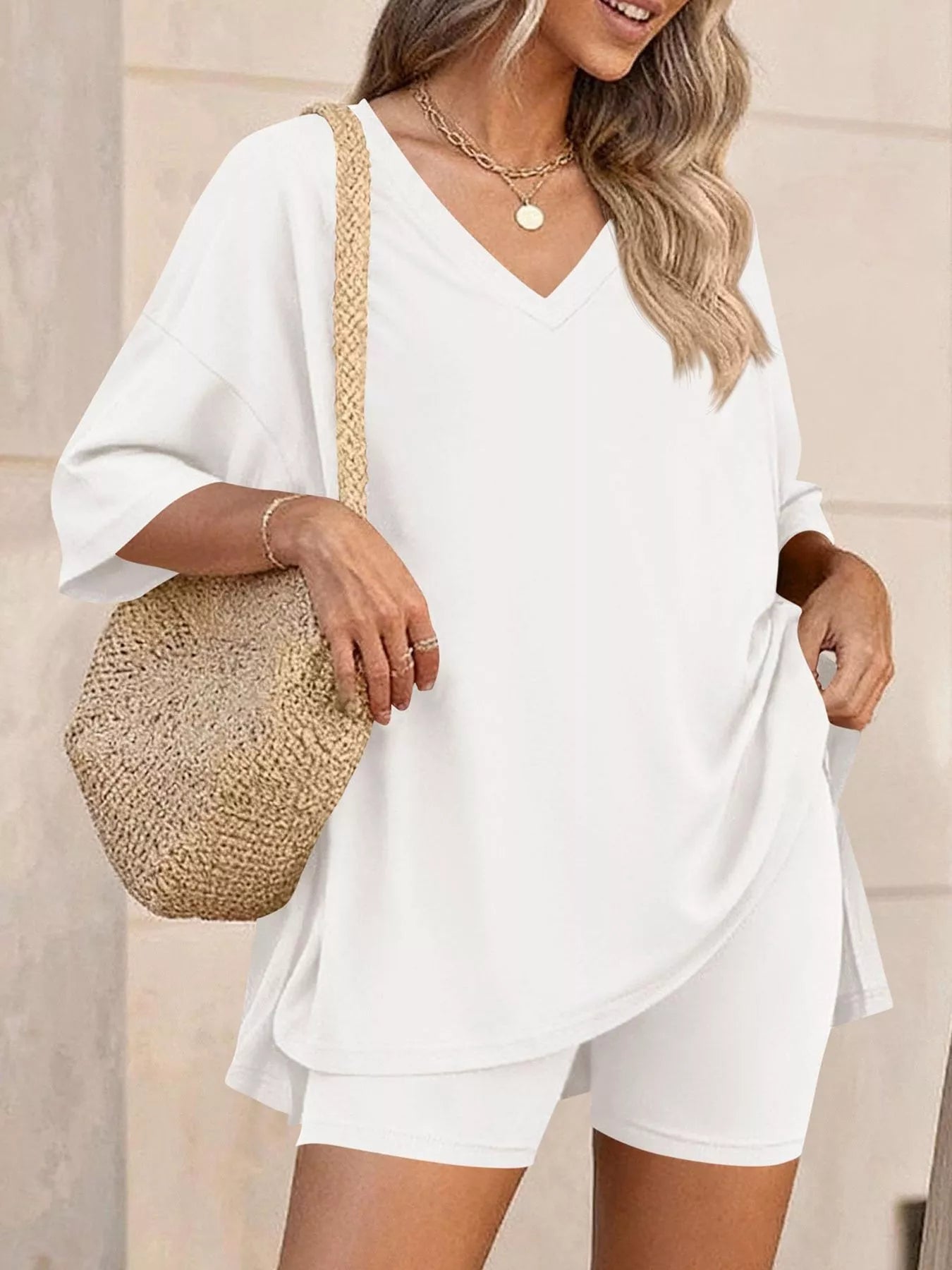Full Size Casual Loose V-Neck T-Shirt & Shorts Set Plus Size New Era Fashion LLc
