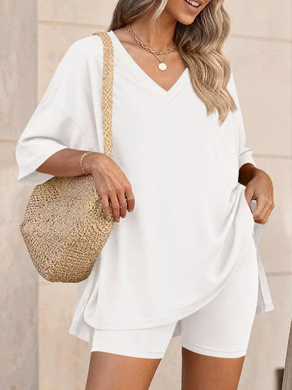 Full Size Casual Loose V-Neck T-Shirt & Shorts Set Plus Size New Era Fashion LLc