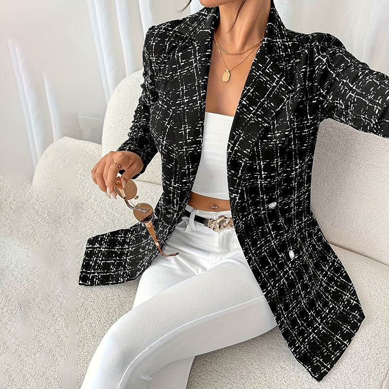 Women’s Plaid Double-Breasted Blazer FitiqueFit