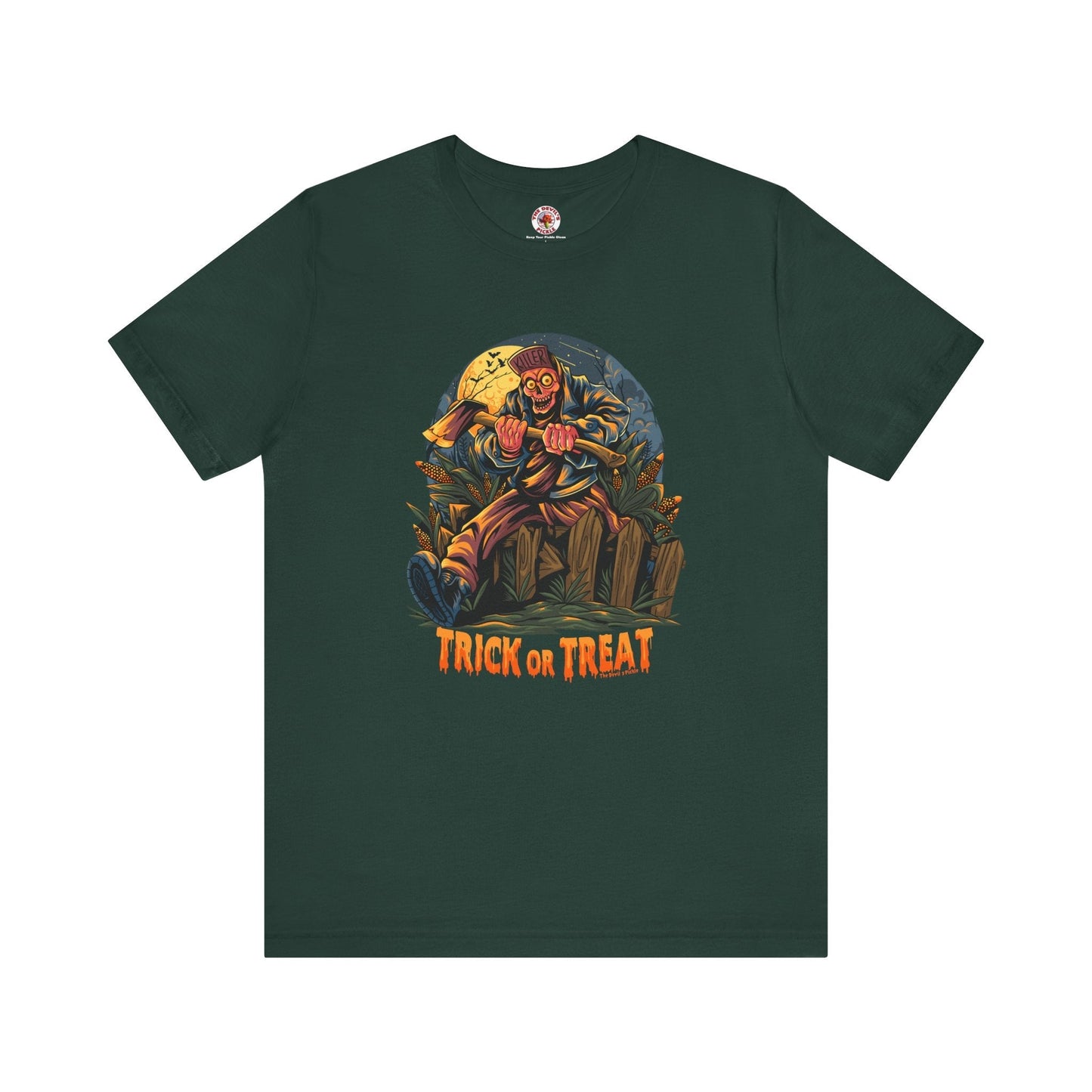Axe Wielding Zombie Trick or Treat T-Shirt The Devil's Pickle
