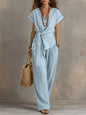 Women's V-Neck Short-Sleeve Top & Pants Two-Piece Set FitiqueFit