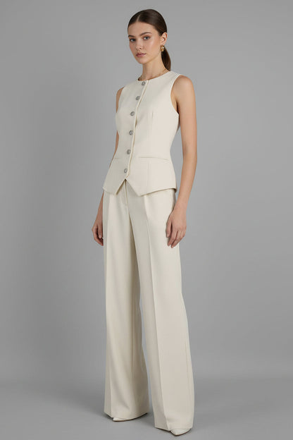 Women's Elegant Sleeveless Vest & Wide-Leg Pants Set – Office 2-Piece FitiqueFit