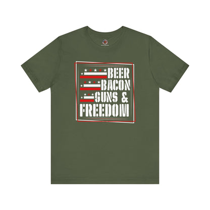 Beer Bacon Guns and Freedom T-Shirt The Devil's Pickle