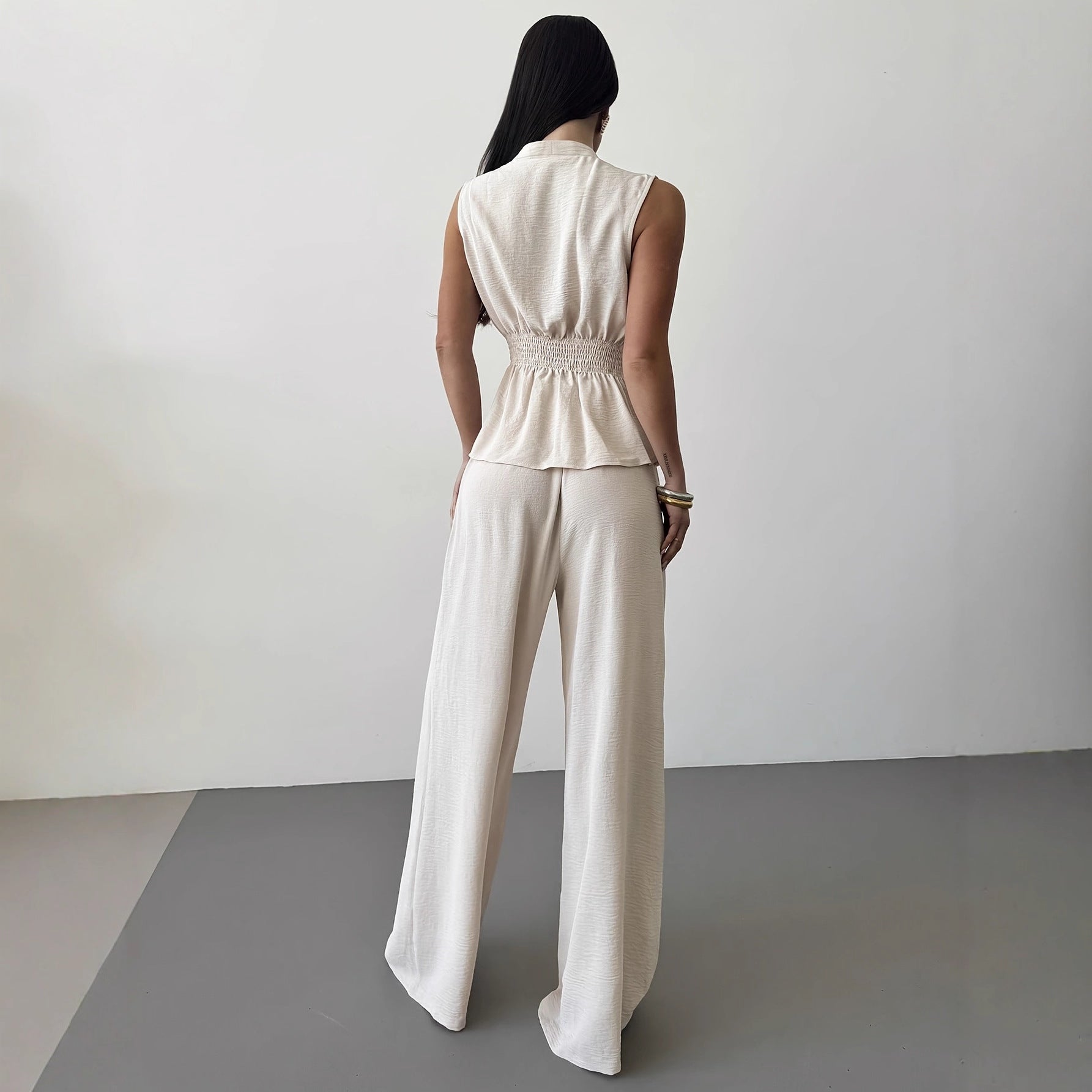 Women's Lace-Up V-Neck Vest & Pants Two-Piece Set – Elegant Commuter FitiqueFit