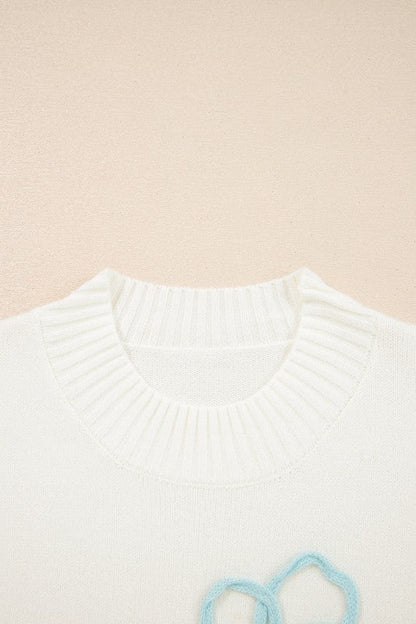 Embroidered Flower Ribbed Loose Sweater Shop Style & More | Fresh Looks, Everyday Deals & Free Shipping