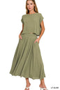 Zenana Woven Crinkle Gauze Crop Tee and Skirt Set West2East Surf