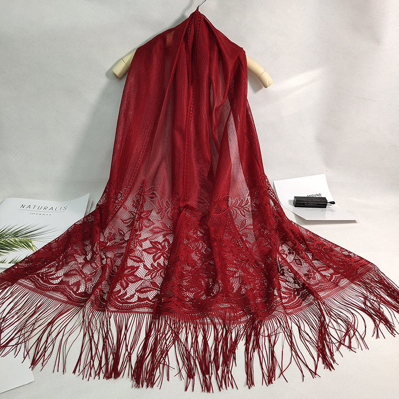 Women's Casual Shawl Wrap - Solid Color, Lightweight Polyester Knit - Going Out Essentials | Fringe Trim | Floral Lace Details NovaCart