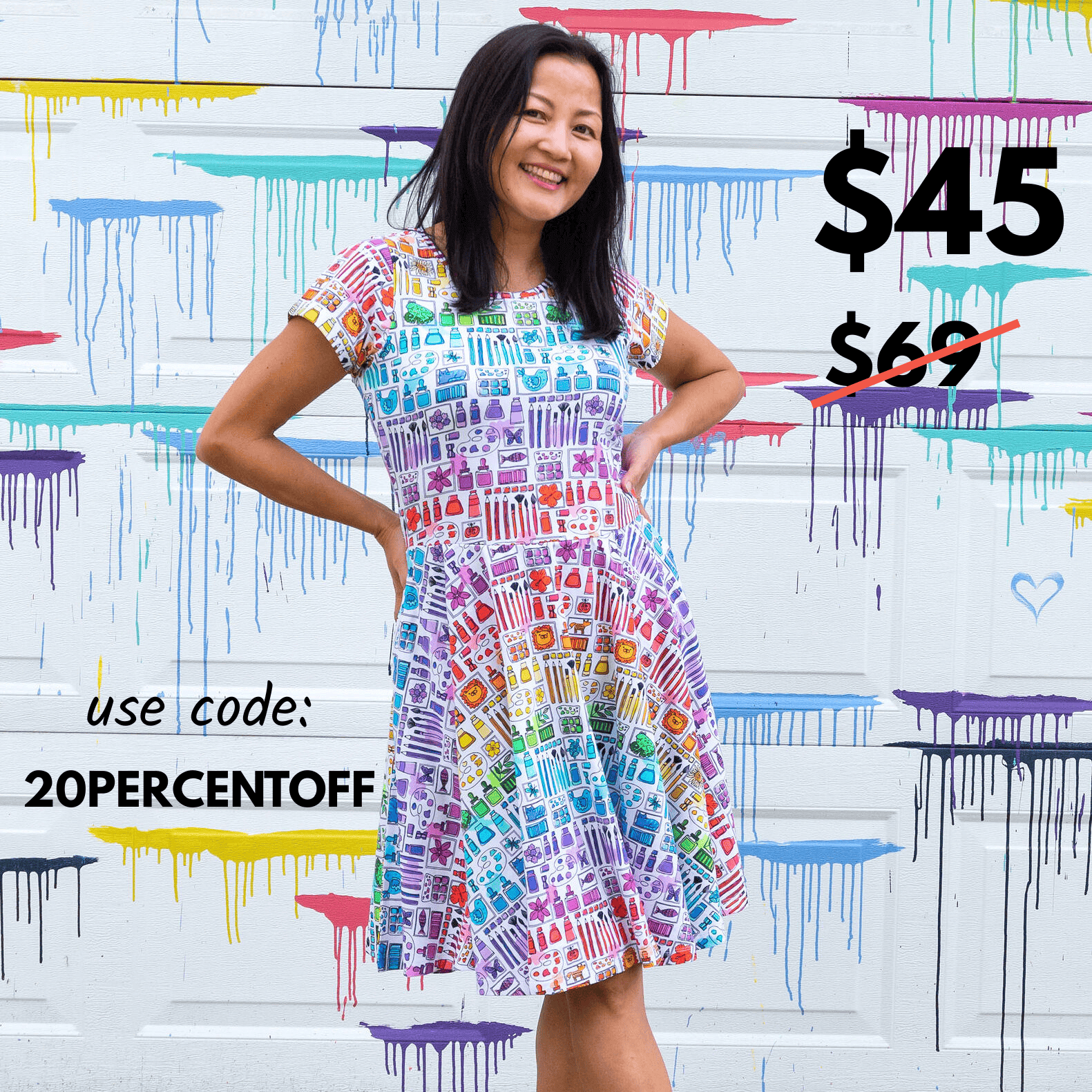 Adult "Smarty Paints" Rainbow Art Supplies Super Twirler Dress with Pockets Princess Awesome & Boy Wonder