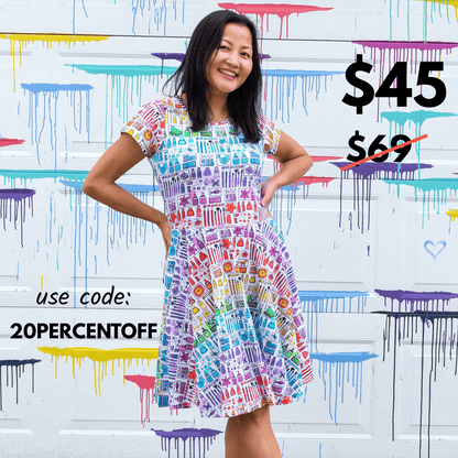 Adult "Smarty Paints" Rainbow Art Supplies Super Twirler Dress with Pockets Princess Awesome & Boy Wonder