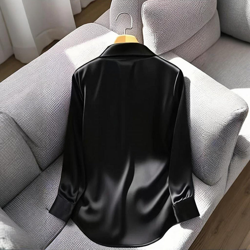Women’s V‑Neck Business Casual Blouse – Relaxed Fit Long Sleeve Shirt FitiqueFit