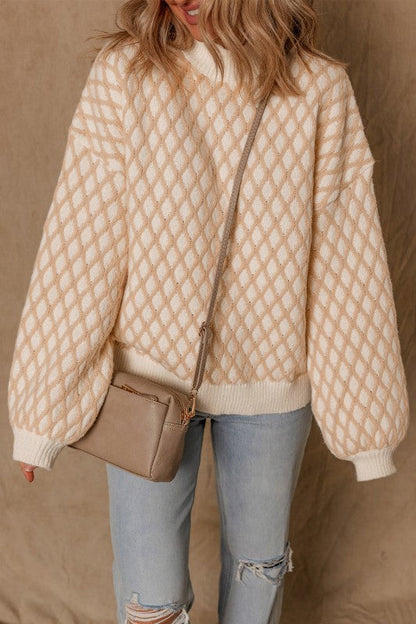 Rhombus Textured Knit Mock Neck Sweater Shop Style & More | Fresh Looks, Everyday Deals & Free Shipping