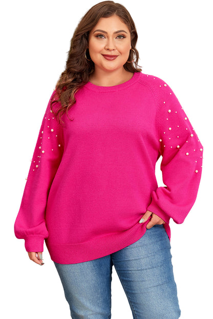 Strawberry Pink Pearled Decor Raglan Sleeve Plus Size Sweater Garden Naked Curves