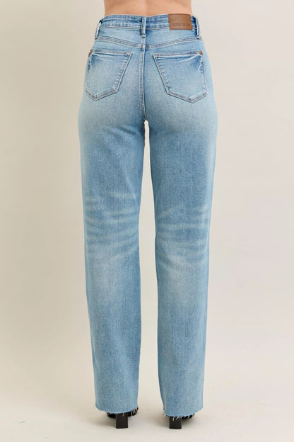 Judy Blue Full Size High Waist  Rigid Magic Star Shaped Destroy 90's Straight Jeans Plus Size Garden Naked Curves