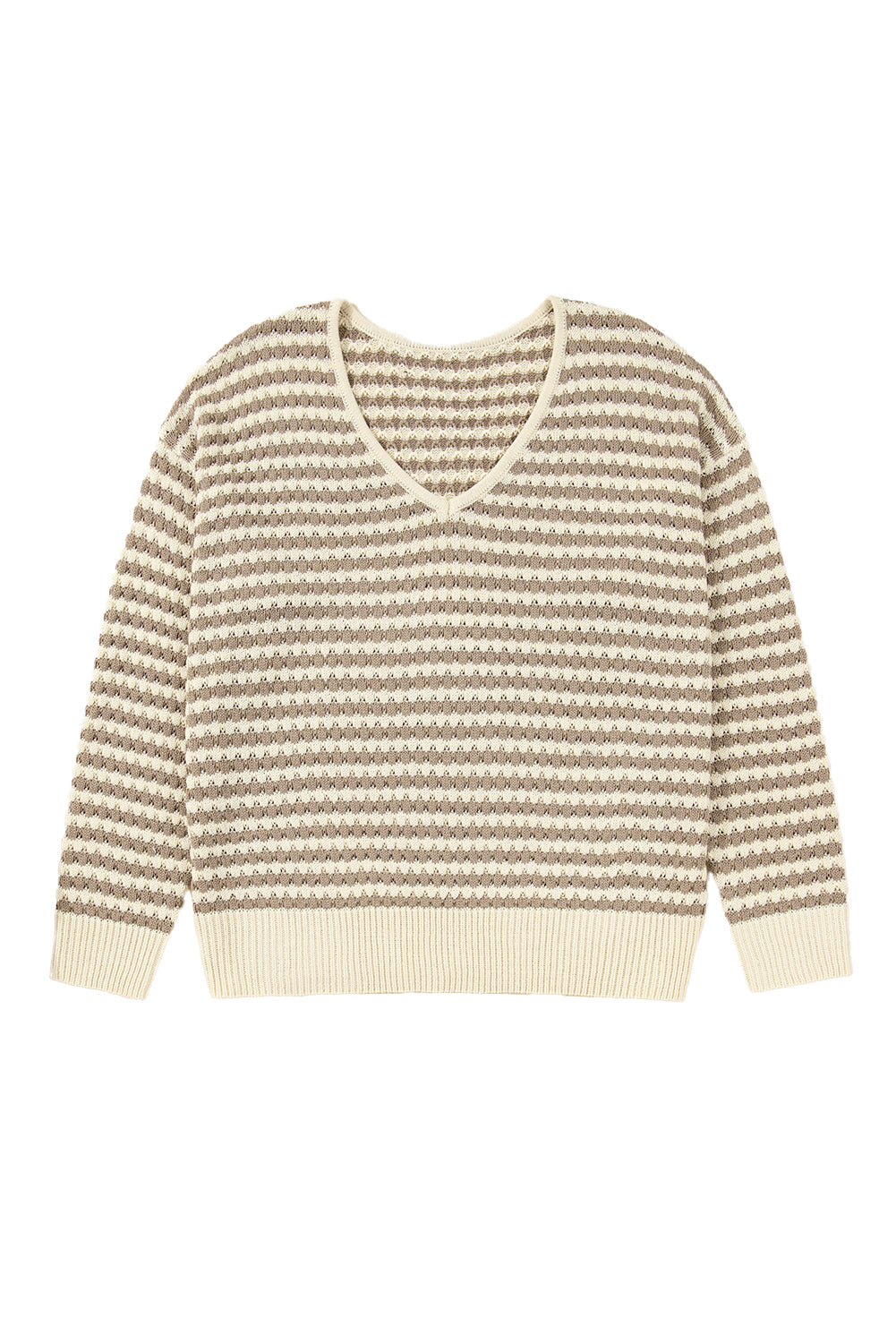 Khaki Stripe Plus Size V Neck Drop Shoulder Sweater Garden Naked Curves