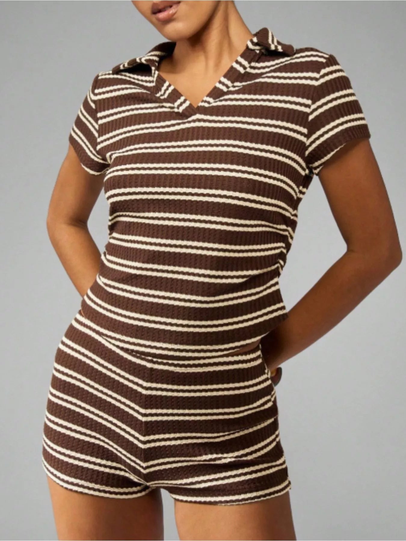 Striped Knit Short Sleeve Top & Shorts Set New Era Fashion LLc