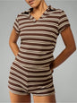 Striped Knit Short Sleeve Top & Shorts Set New Era Fashion LLc