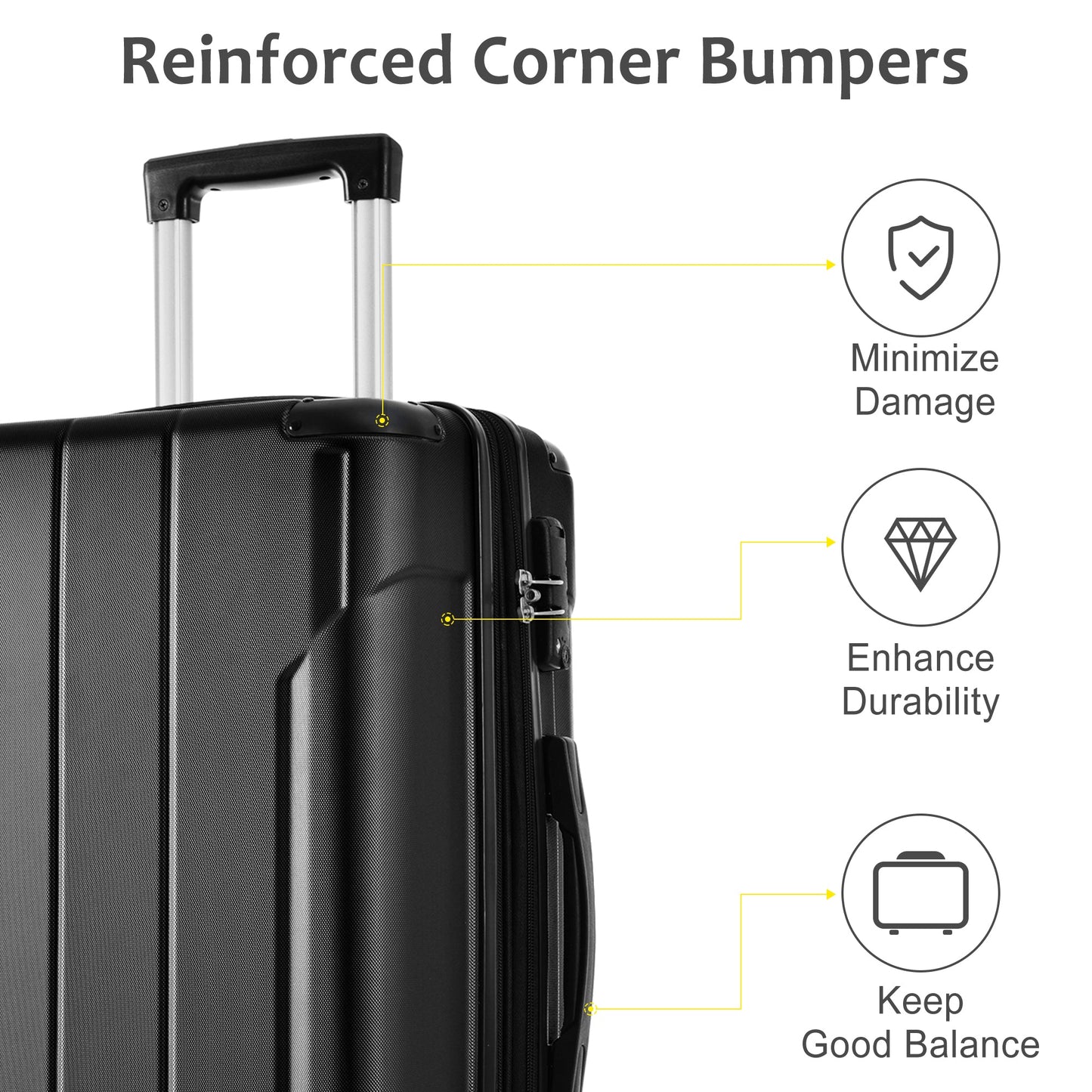 Hardshell Luggage Spinner Suitcase with TSA Lock Lightweight 20'' (Single Luggage) Black + ABS + 20 Inch Carry On