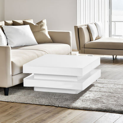 ON-TREND High Gloss Minimalist Design with LED Lights 2-Tier Square Coffee Table White