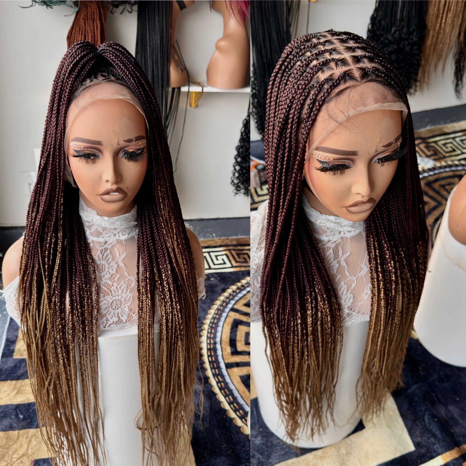 Black with brown tips 20inches knotless braids HOL stores