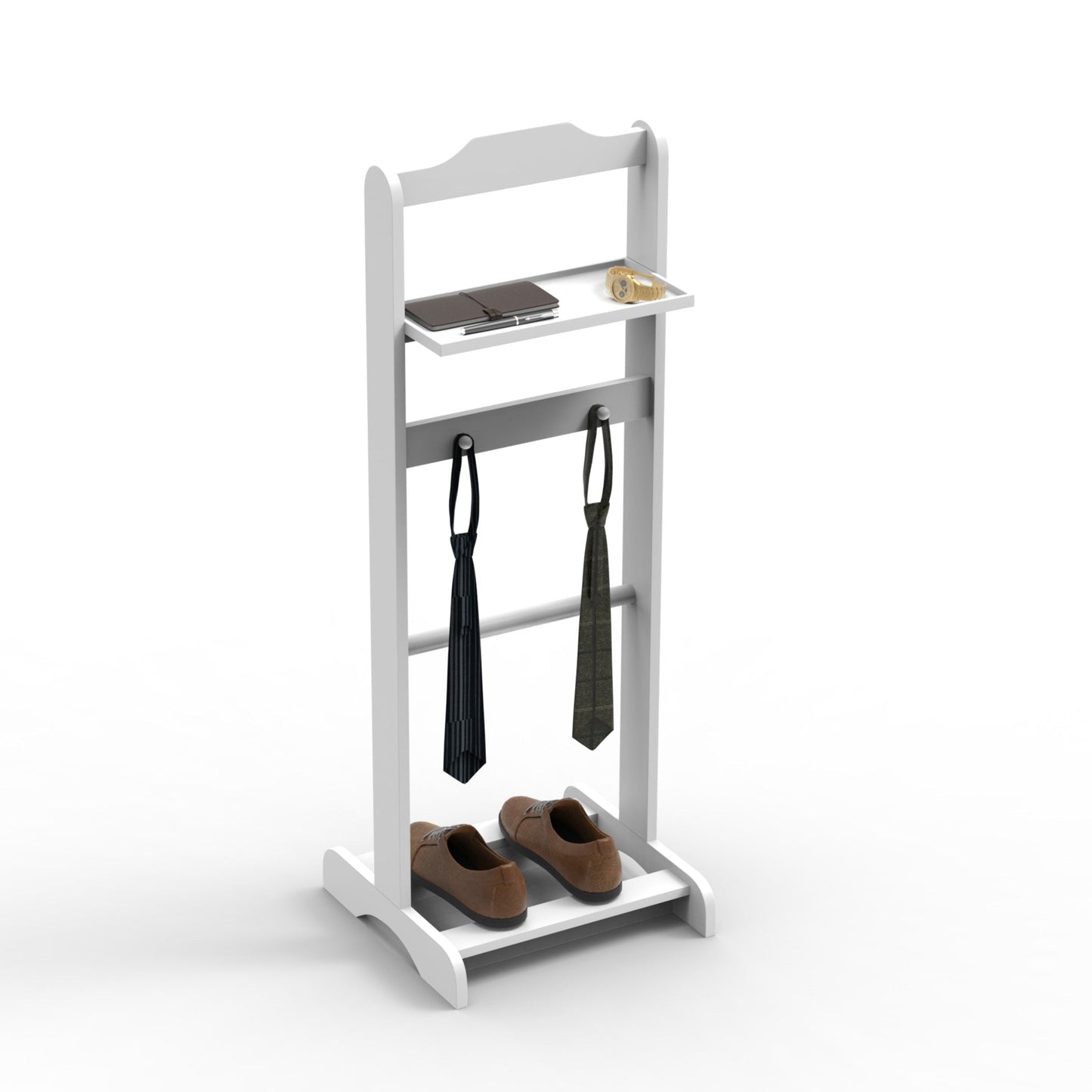 Accent Portable Garment Rack,Clothes Valet Stand with Storage Organizer,White Finish