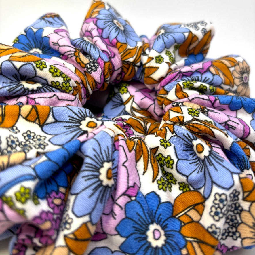 Blue & Brown Floral Scrunchie Enchanted Scrunch